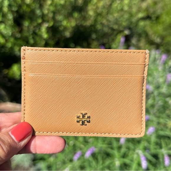 TORY BURCH Emerson Tiger Eye Leather Slim Card Case Mini Wallet - Picture 1 of 7